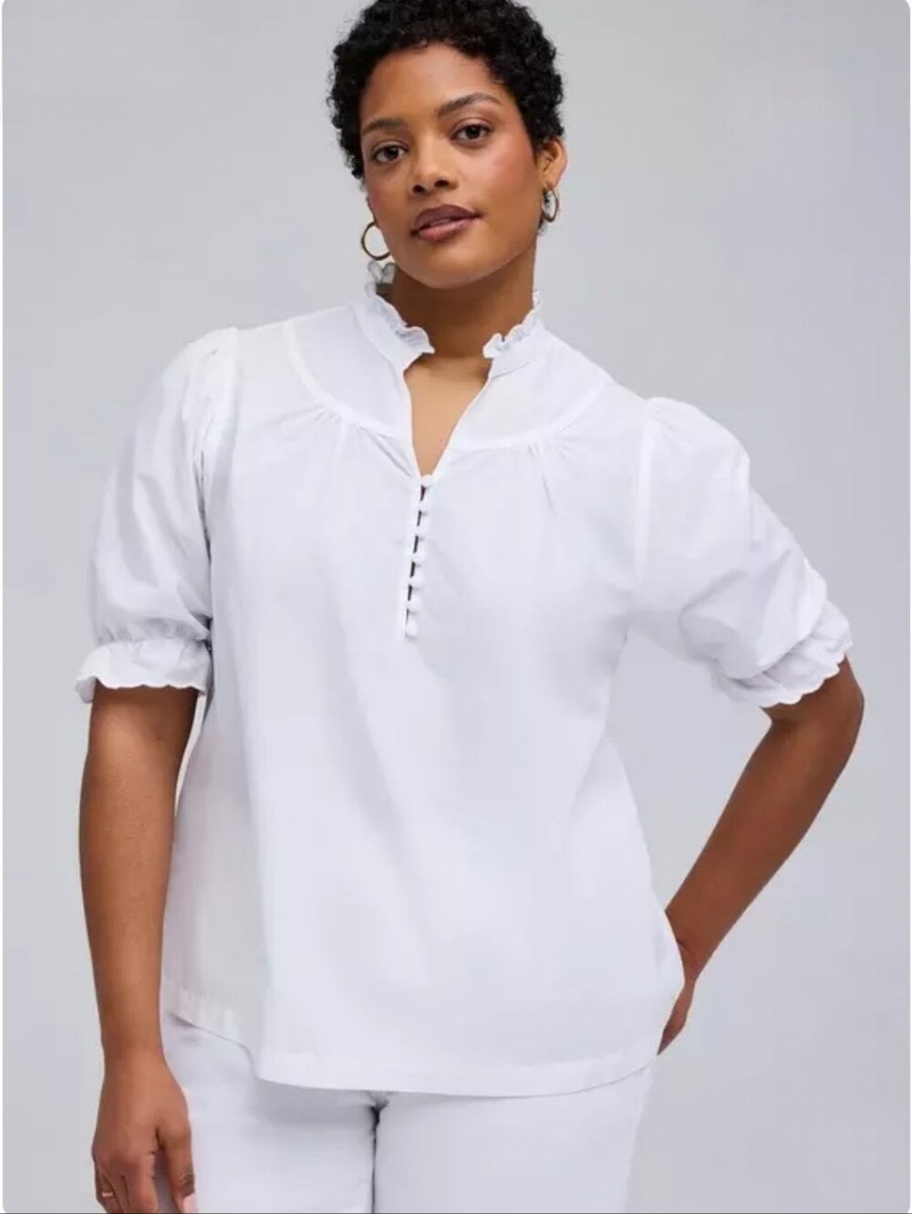 Belle Isle Torrid 100% Cotton Ruffle Popever Puff Sleeve Top Size 6/6X Plus Size